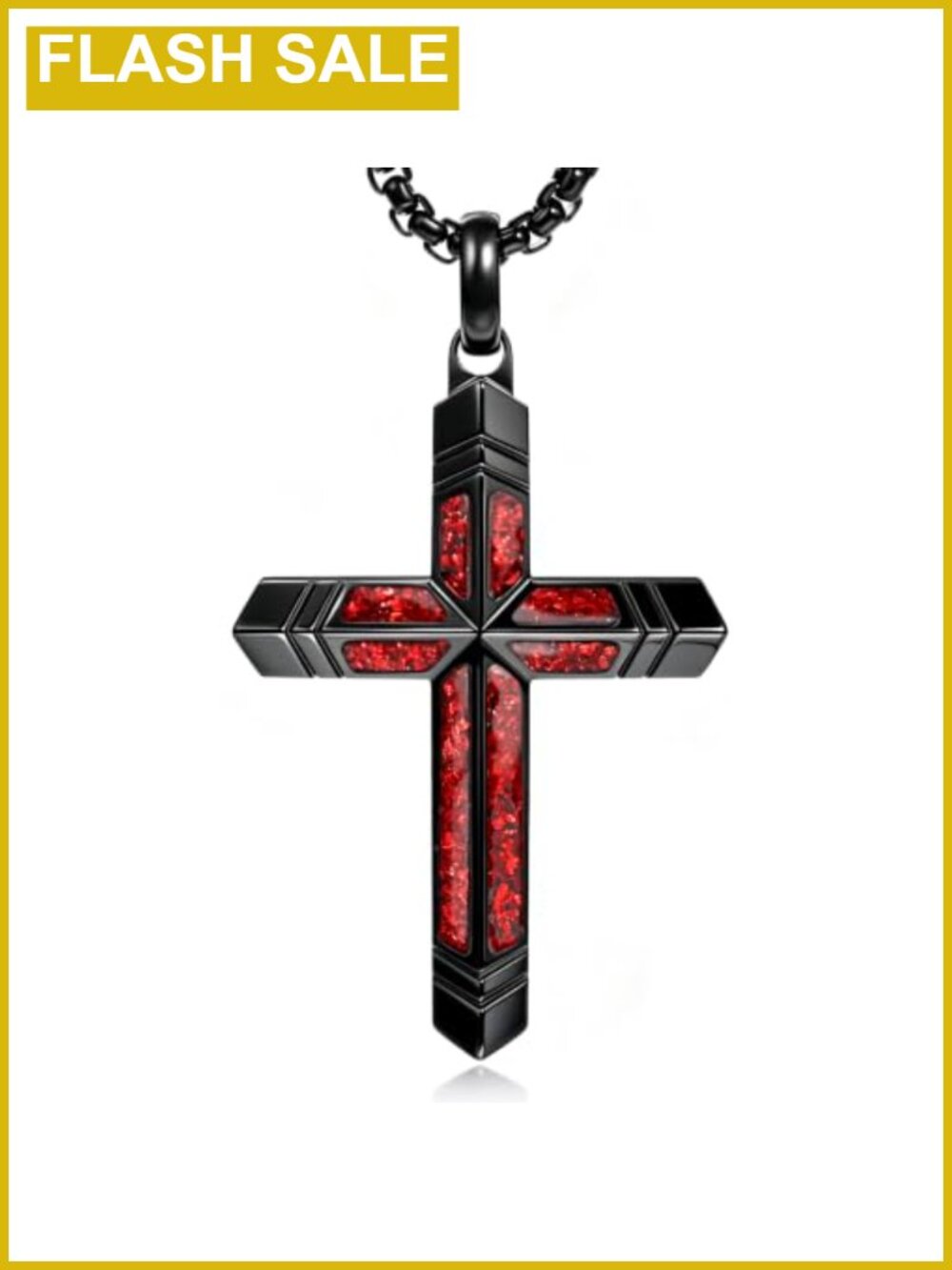 Men's Stainless Steel Ruby Cross Necklace 26 Inch Adjustable Religious Jewelry